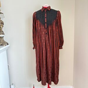 Red and Black Striped Long Sleeve Maxi Dress with Textured Yoke